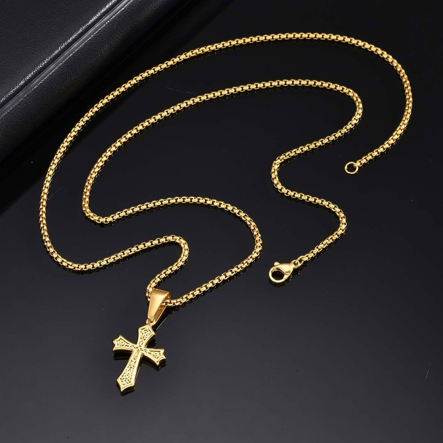 Kemstone Men’s Gothic Cross Necklace – Stainless Steel Pendant in Black, Silver, or Gold, Symbol of Faith & Power PN-2012