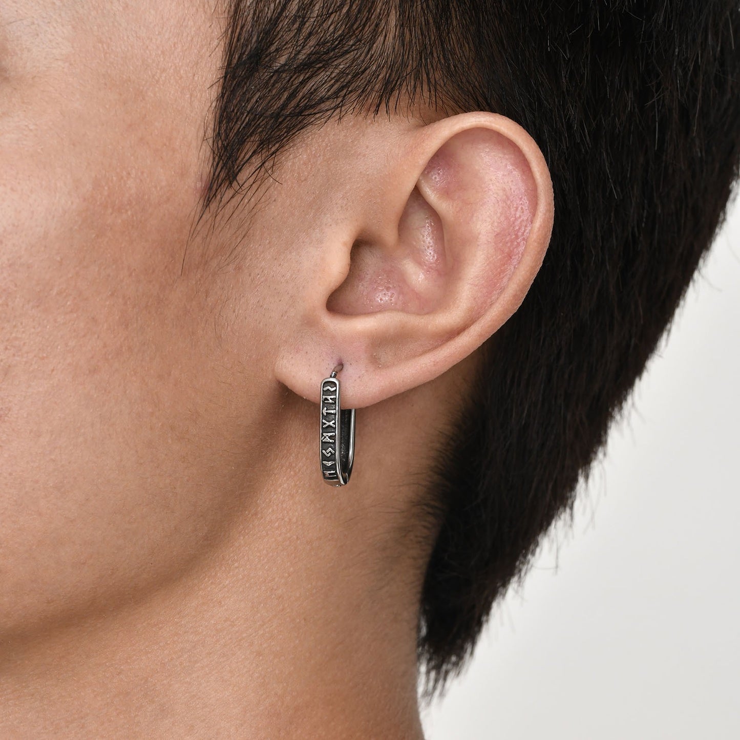 Viking Rune Stainless Steel Hoop Earrings – Nordic U-Shaped Retro Men’s Jewelry EH-521