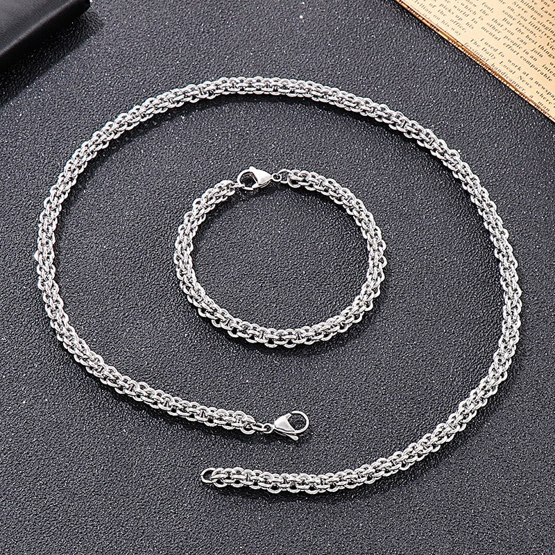 Set di catene in acciaio al titanio Kemstone da uomo – Duo collana e bracciale minimalisti KS139206-Z