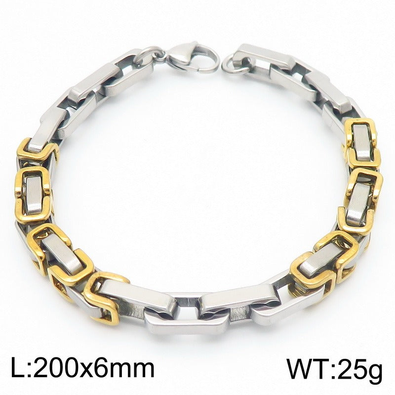 Kemstone Rock-Edge Steel Plate Bracelet – 6mm Mixed Metal Chain for Men | Gothic Punk Streetwear Jewelry KB185313-Z