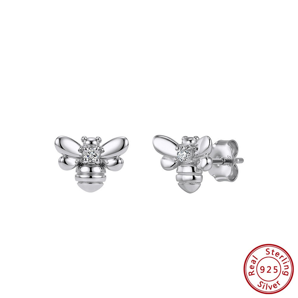 Kemstone Bee Stud Earrings for Women 925 Sterling Silver Cubic Zirconia Gold Silver APE155