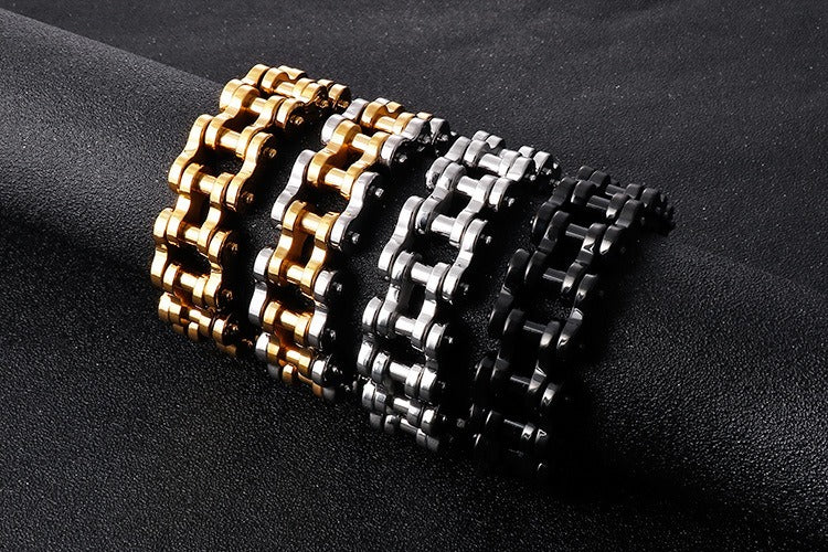 Kemstone Hip-Hop Bike Chain Bracelet – 22mm Titanium Steel Industrial Cuff for Streetwear KB18913-D
