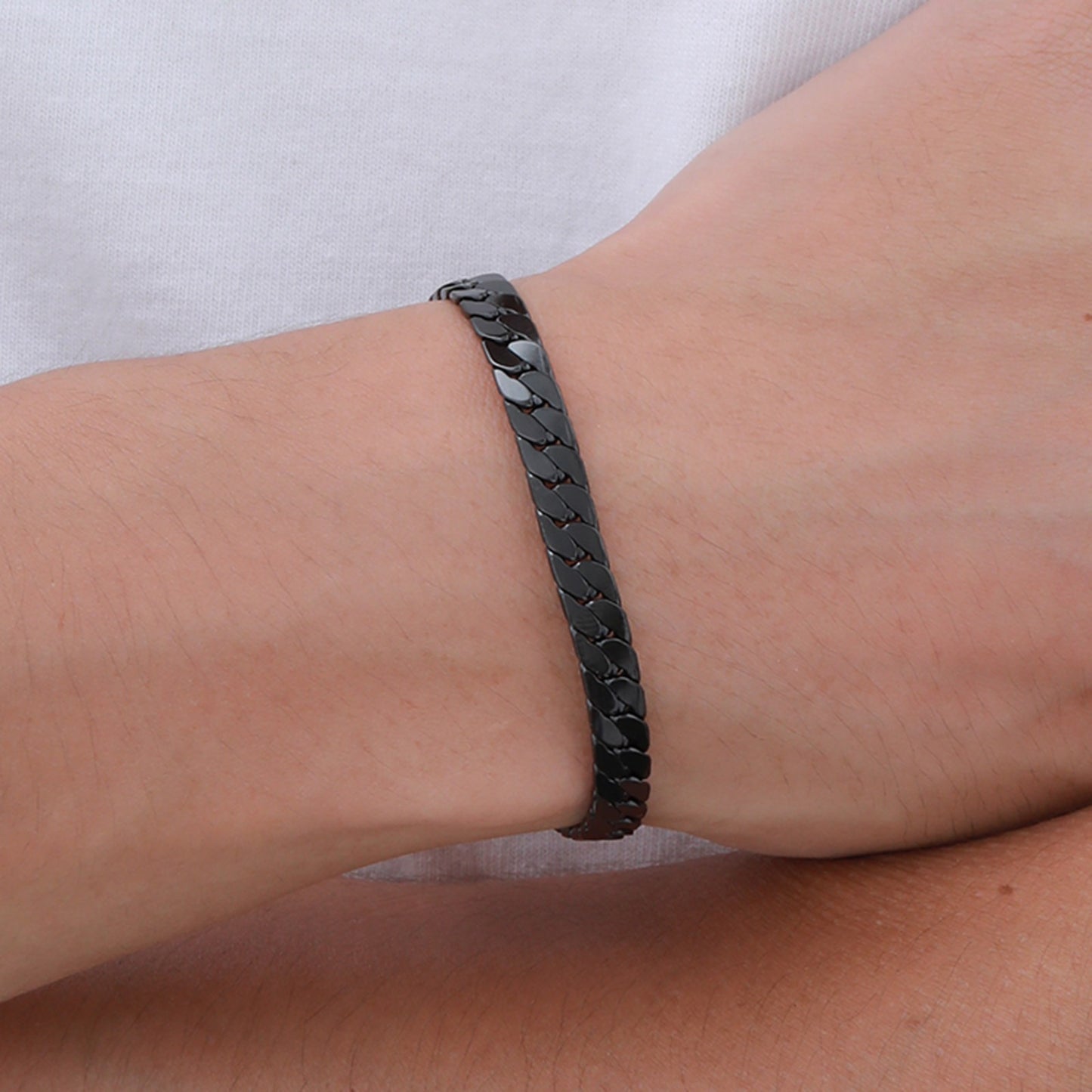 Kemstone Stainless Steel Flat NK Chain Bracelet – Men’s Jewelry Silver Gold Black BR-1938