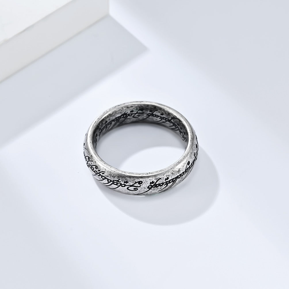 Kemstone Elvish Script Ring β 316L Stainless Steel Norse Gothic Fantasy Band | K-R707