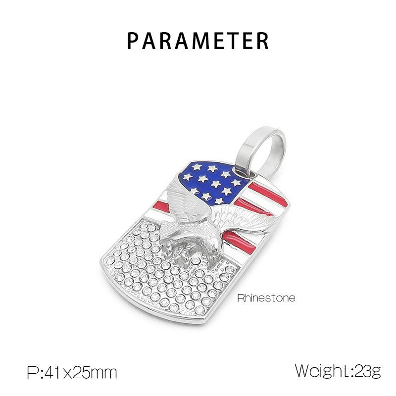 Kemstone Hiphop-Halskette mit quadratischem Adler-Anhänger – auffälliges amerikanisches Flaggen-Design mit Kristall-Akzenten, langlebiges Herren-Accessoire aus Edelstahl KP130508
