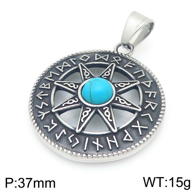 Kemstone Viking Compass Necklace – Titanium Steel Evil Eye Amulet KP116383-MZOZ
