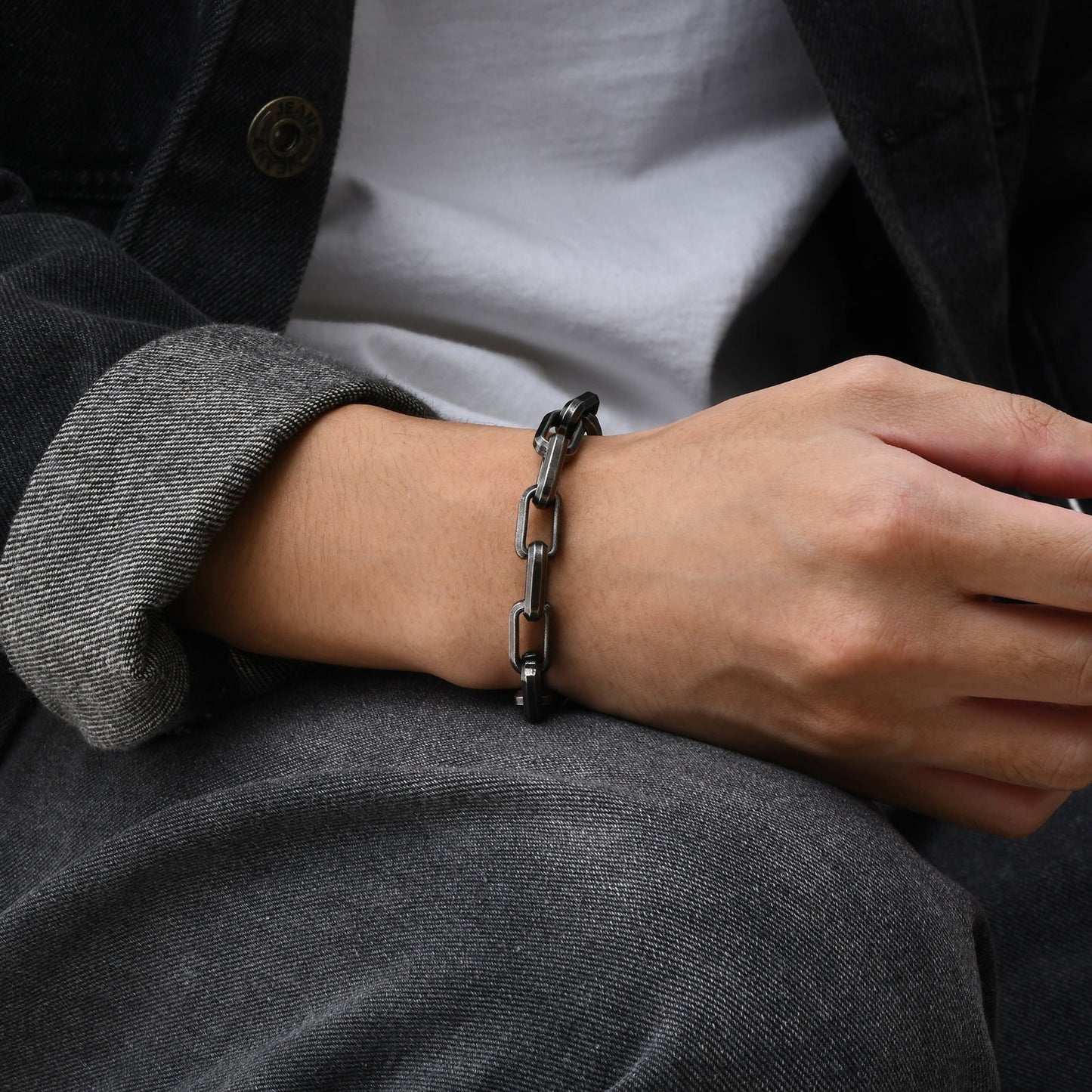 Chunky Square-Link Stainless Steel Bracelet for Men – Norse-Inspired Heavy Chain BR-1734