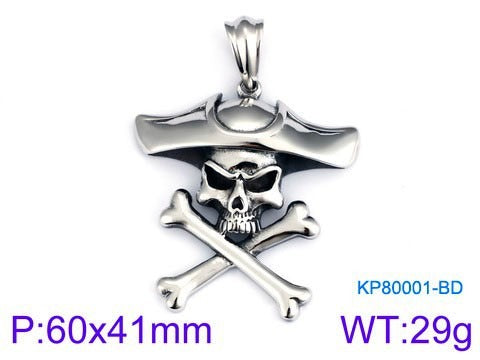 Kemstone Pirate Skull Pendant for Men – Punk Rock Sparrow & Anchor Necklace in Vintage Stainless Steel KP79431-BD