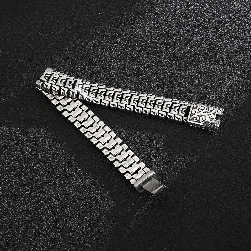 Kemstone Men’s Floral Armor Chain Bracelet – Stainless Steel Gothic Curb, 20cm/22cm KB123643