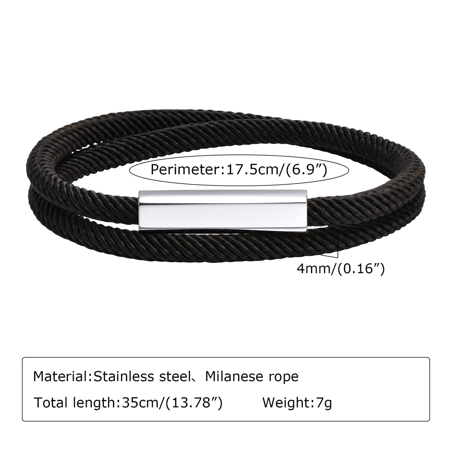 Men’s Double-Layer Milan Rope Bracelet – Stainless Steel Magnetic Clasp | Minimalist Street Style BR-1449