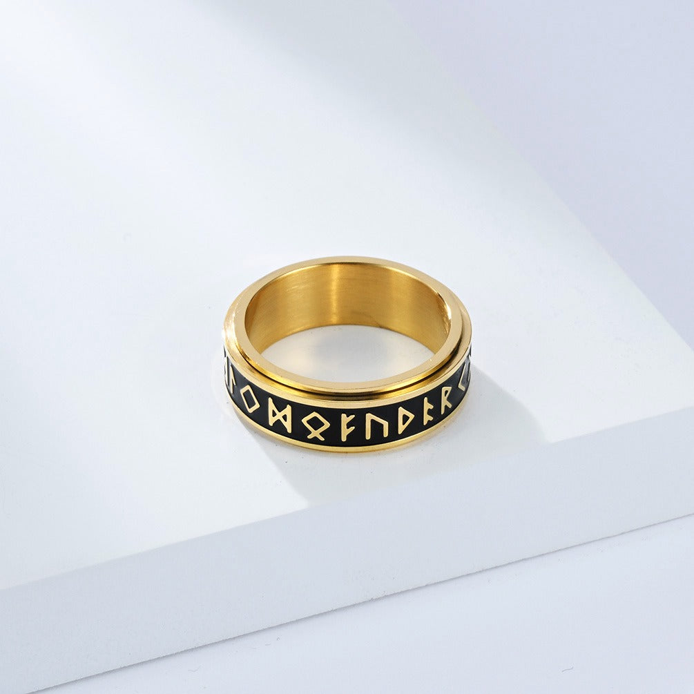 Kemstone Viking Rune Spinner Ring – Stainless Steel Rotatable Vintage Band K-R1065