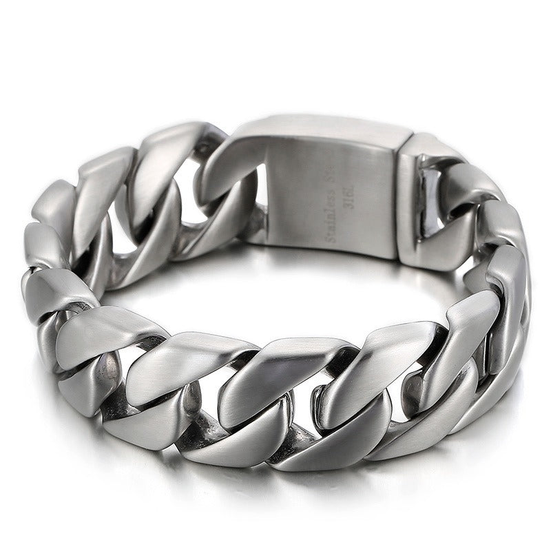 Kemstone Matte Titanium Steel Cuban Link Bracelet – Rugged Minimalist Chain for Men’s Urban & Gothic Style KB162789