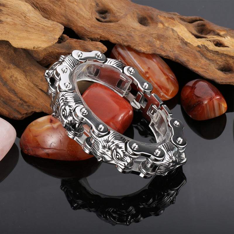 Kemstone Bold Lion Head Titanium Steel Motorcycle Chain Bracelet for Men KB153352