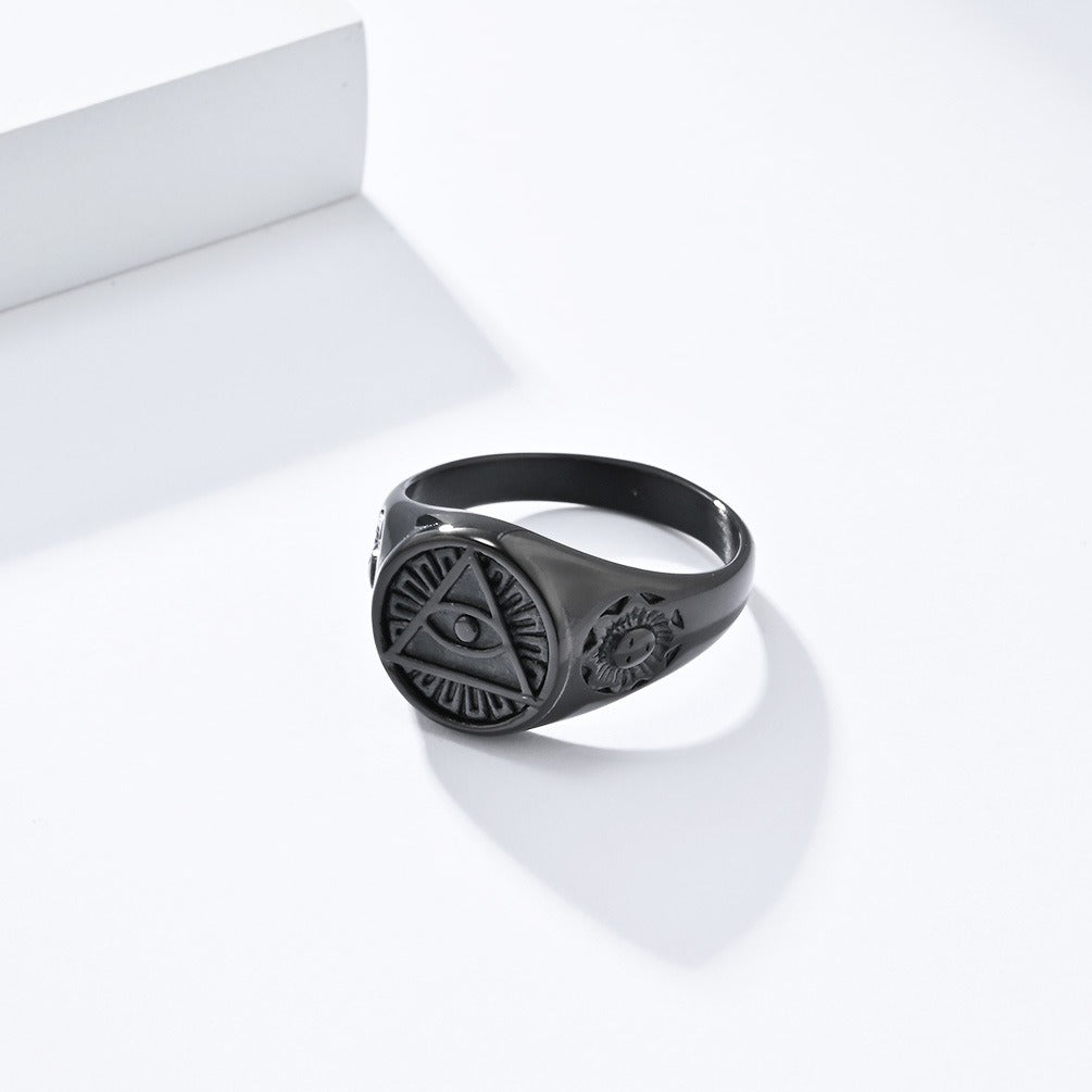 Kemstone Men’s Titanium Steel Eye of Horus Ring – Vintage Egyptian Design K-R821
