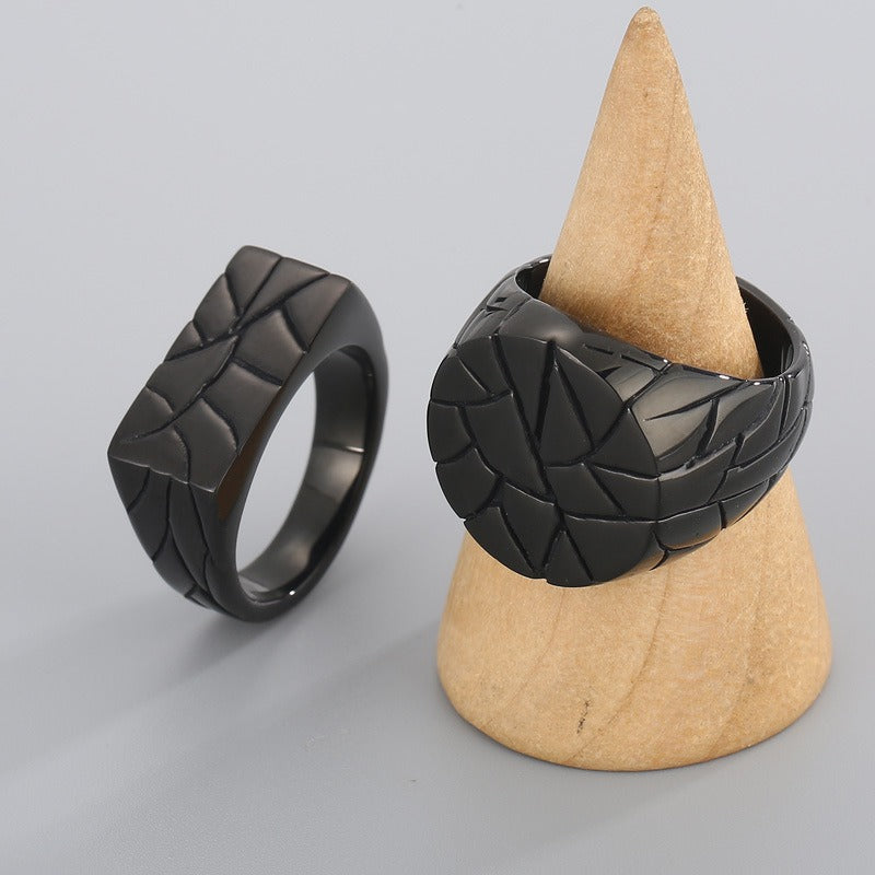 Kemstone Cracked Texture Geometric Stainless Steel Ring β Statement Gothic Jewelry | KR45394-K