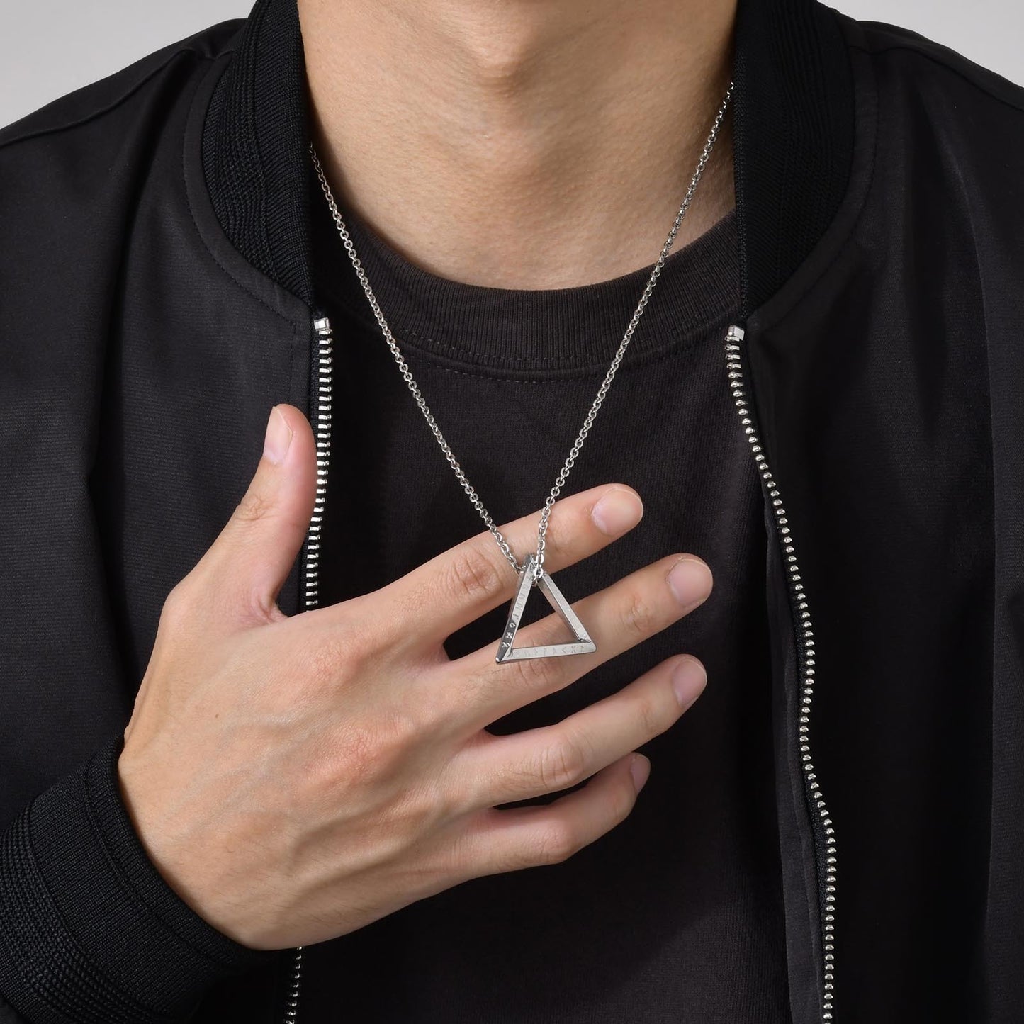Kemstone Viking Runes Triangle Pendant Necklace – Stainless Steel Nordic Symbol Jewelry for Men Silver & Black PN-1707