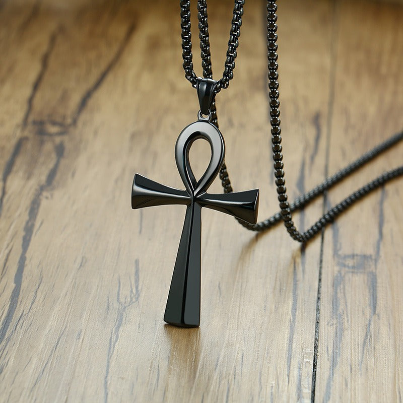 Colgante de cruz Ankh de acero inoxidable de 64 mm de Kemstone para hombre, joyería de hip hop PN-646