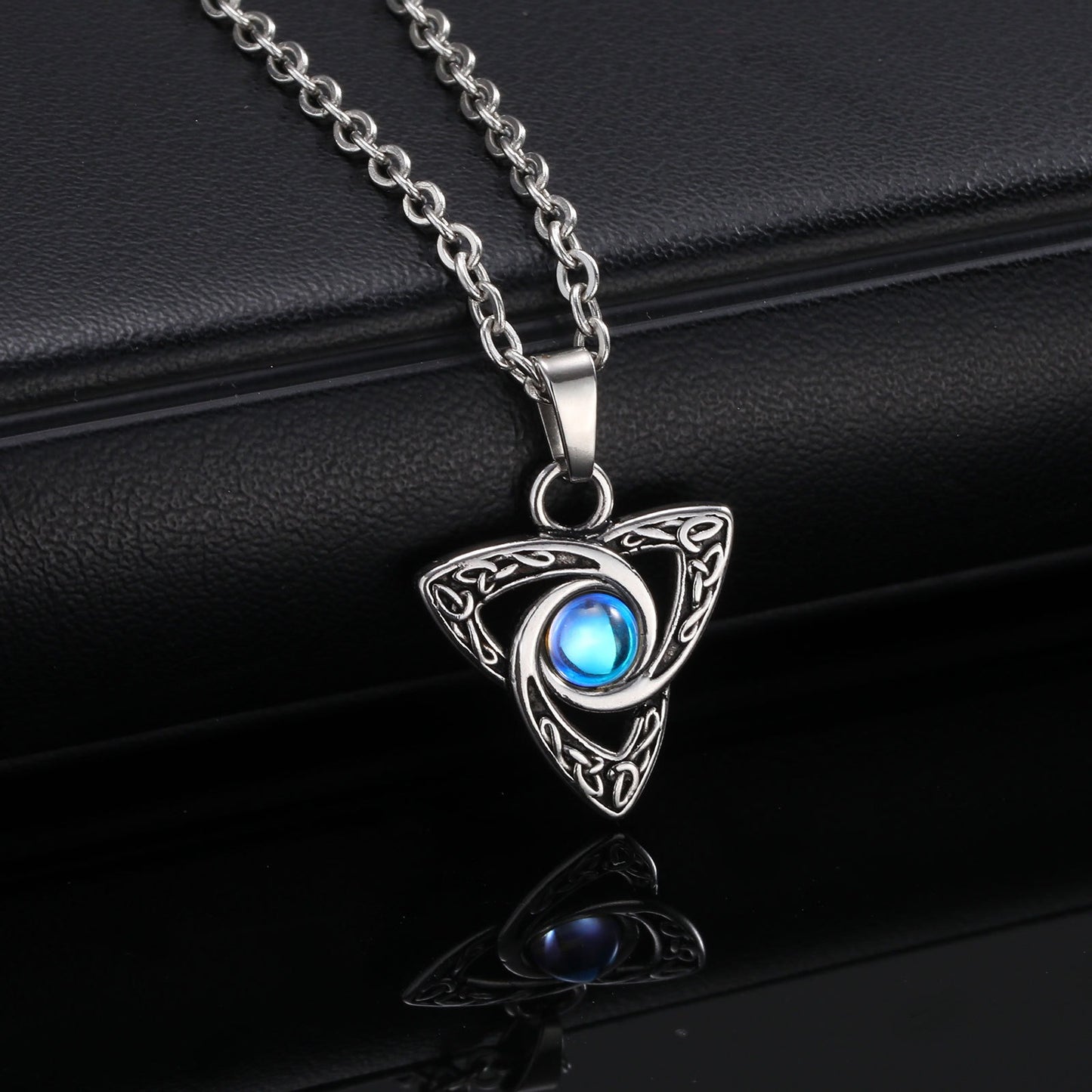 Kemstone Celtic Stainless Steel Moonstone Hoop Earring for Men – Gothic Star & Triquetra Drop Design 769