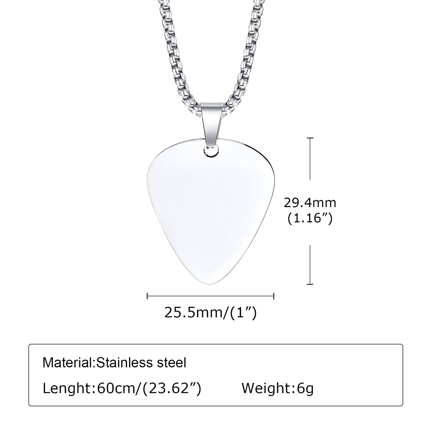 Kemstone Steel Guitar Pick Pendant Necklace – 316L Stainless Steel Minimalist Rock Jewelry PN-1843