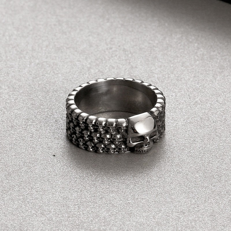Kemstone Matte Black Skull Ring – Gothic Punk Stainless Steel Jewelry for Men KR110096-TLX