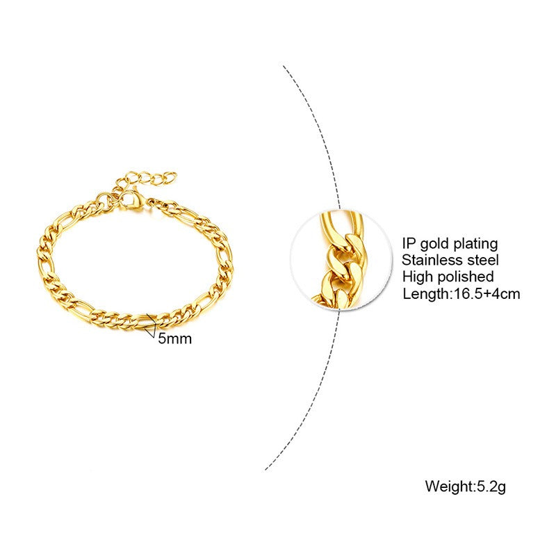Pulsera Kemstone de acero inoxidable 3:1 con cadena NK de titanio y acero - 5 mm/7 mm, joyería unisex de oro y acero para uso diario BR-1076