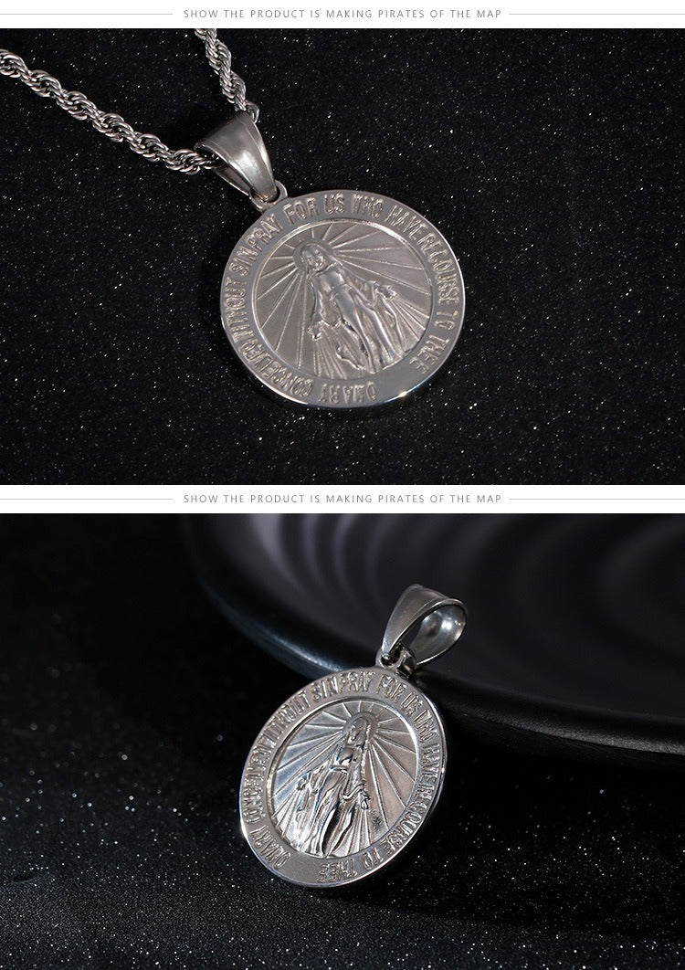 Kemstone Steel Medallion Necklace – Engraved Circular Pendant with Letter Charm for Men | Gothic Minimalist Jewelry KP80828-Z