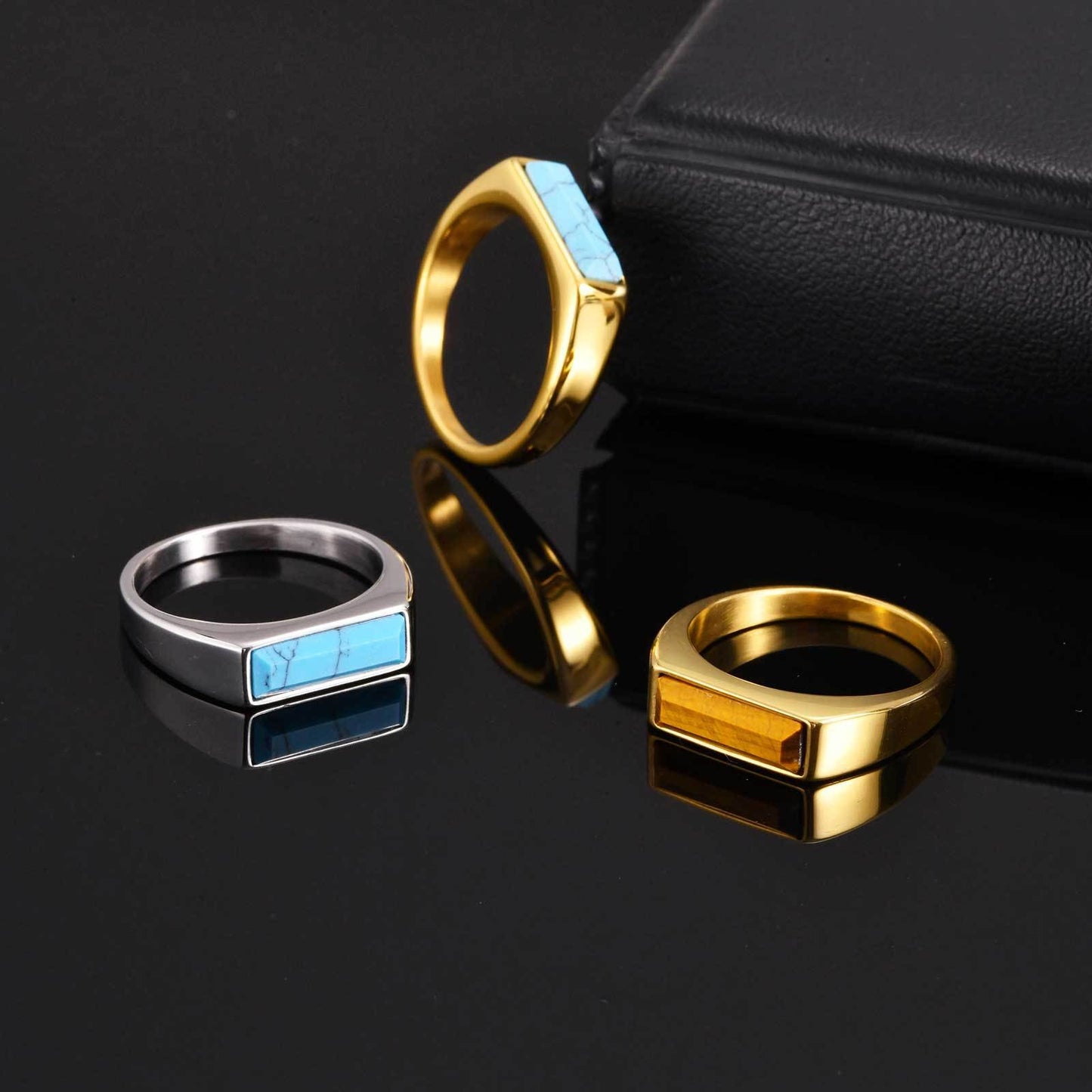 Kemstone Stainless Steel Stone Ring – Men’s Jewelry Turquoise Lapis Tiger Eye RC-712