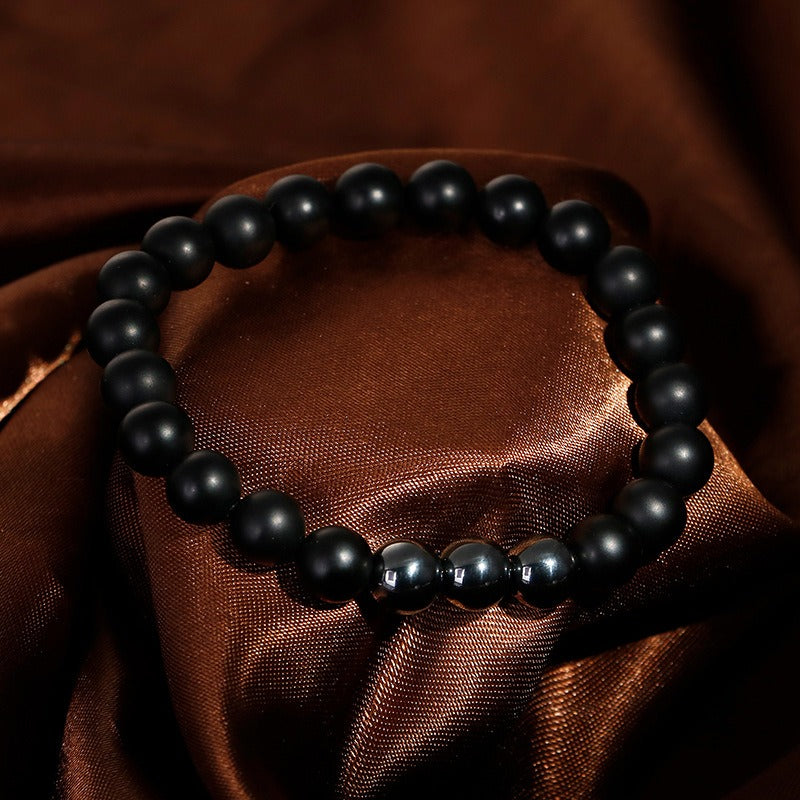 Kemstone Gray Ironstone & Matte Black Agate Bracelet - Handcrafted Men's Zen-Inspired Beads KB109671