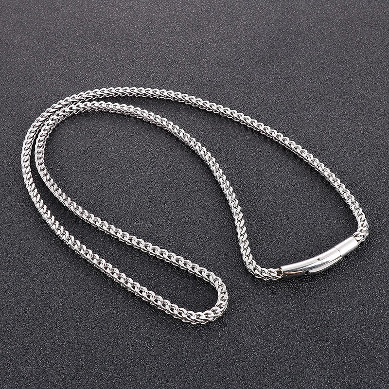 Kemstone Men’s Dragonbone Chain Necklace – 3mm Stainless Steel Magnetic Clasp Gold & Silver KN229117