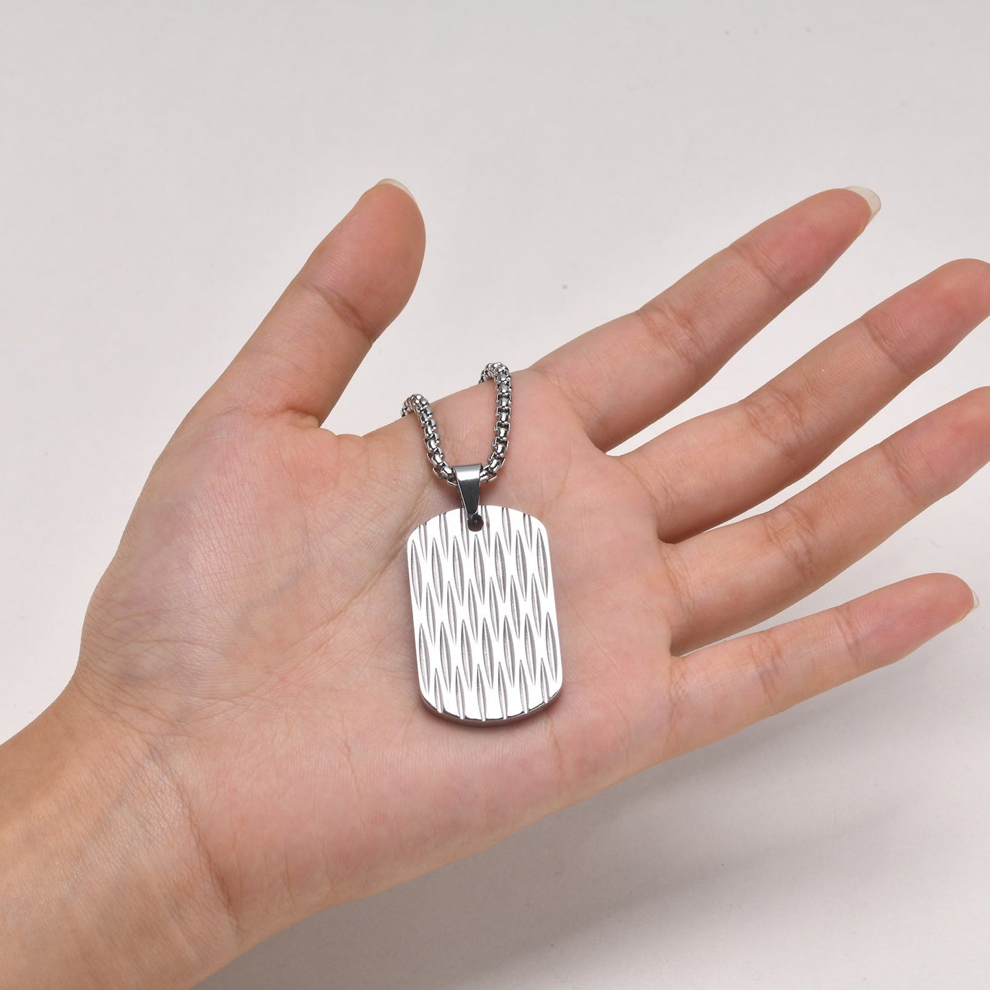 Kemstone Men’s Stainless Steel Geometric Ripple Dog Tag Pendant Necklace – Modern Street Style PN-1920