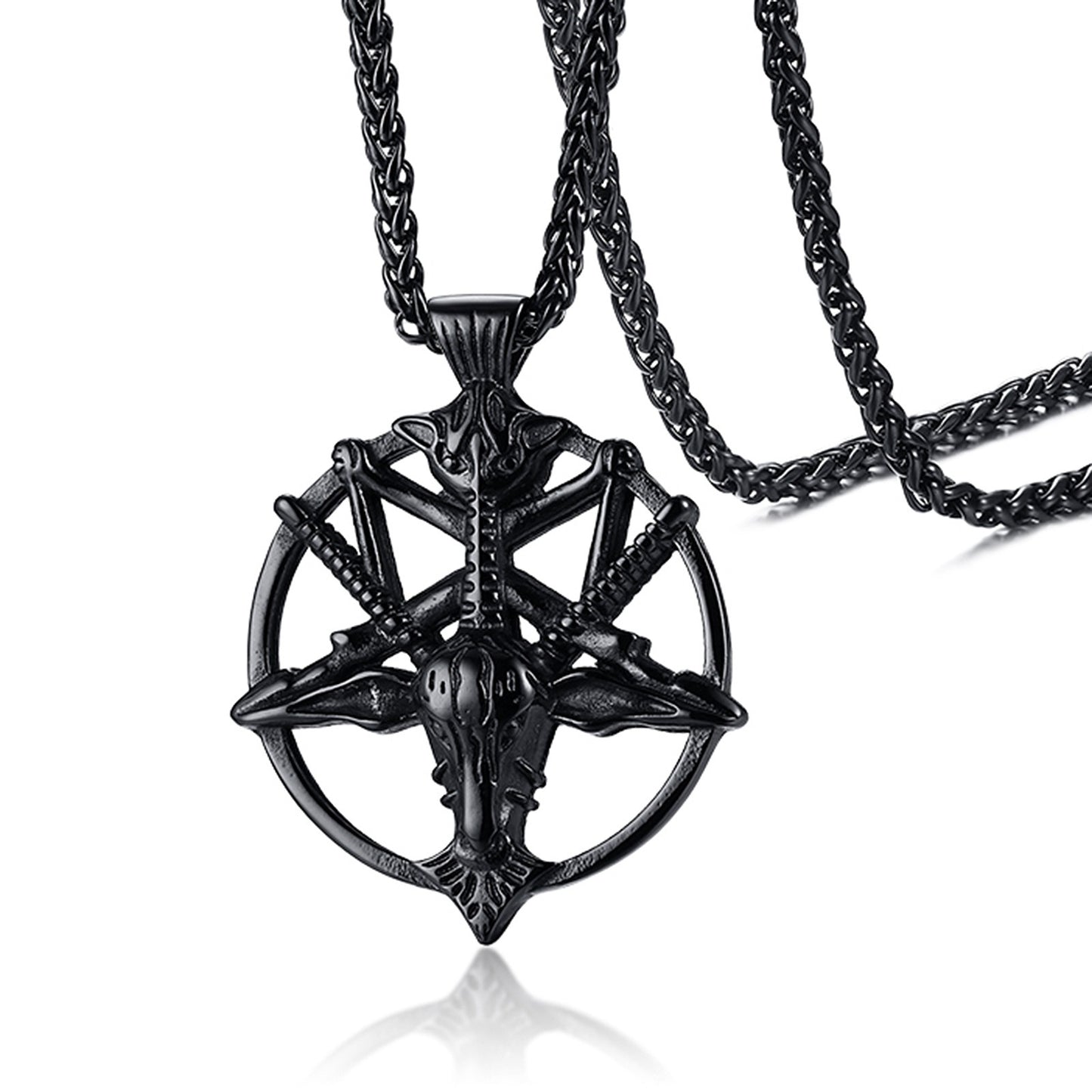 Kemstone Satanic Goat Head Pendant – Stainless Steel Gothic Pentagram Necklace PN-1266