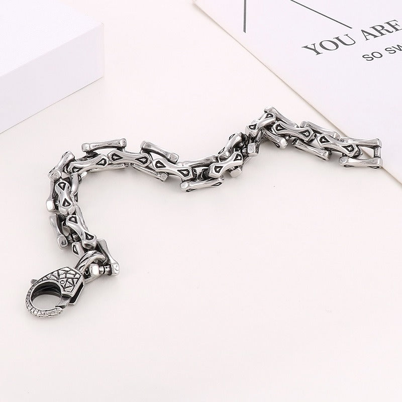 Kemstone Men’s Titanium Steel Bone Chain Bracelet – Vintage Biker Cuban Link Jewelry KB164110-KJX