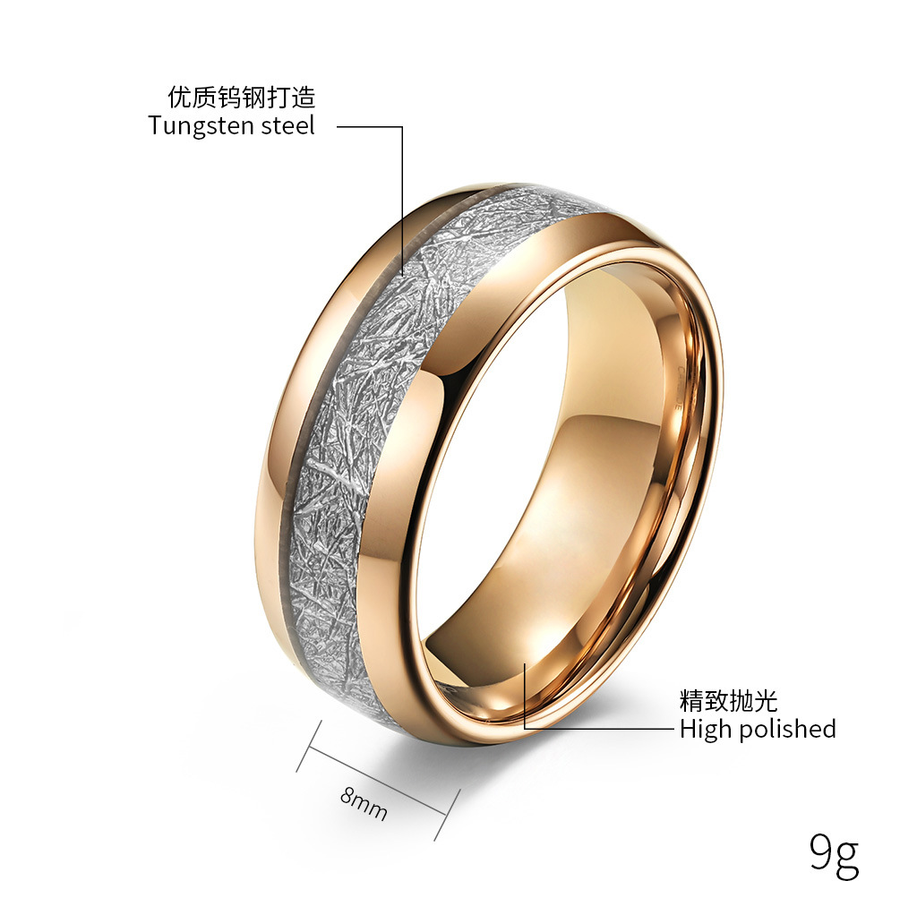 Kemstone Tungsten Carbide Ice Silk Ring for Men & Women – Rose Gold Band K-T014