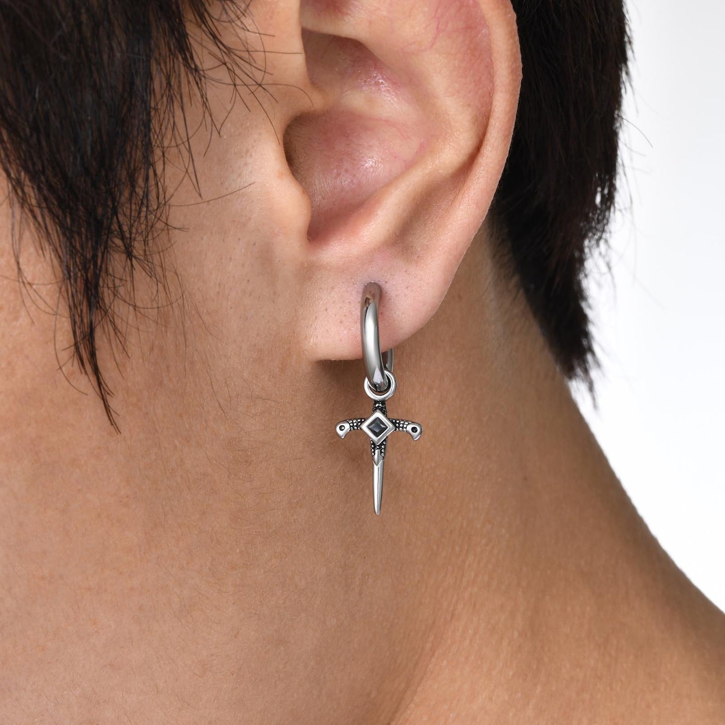 Men's Gothic Cross Hoop Earring – Stainless Steel Sword & Spear Designs ED-684