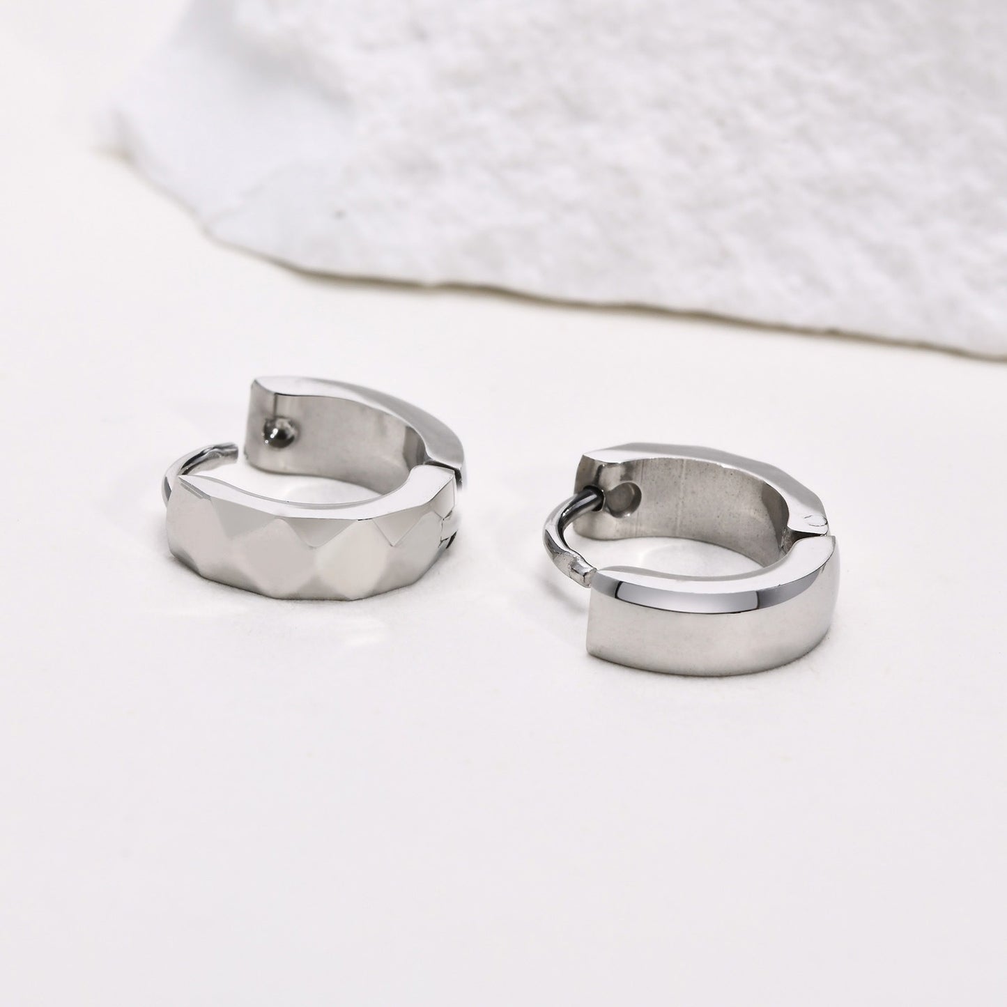 Kemstone Men’s Stainless Steel Hoop Earring – Faceted Punk Style in Black, Silver, Gold EH-552