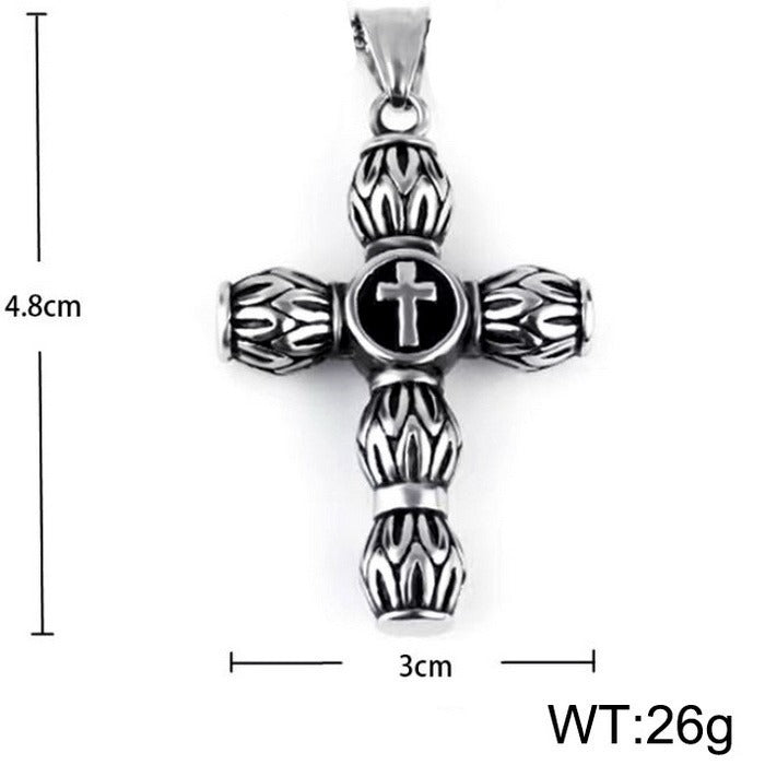Kemstone Gothic Portrait Pendant – Titanium Steel Necklace with Crown & Turquoise Cross KP119878