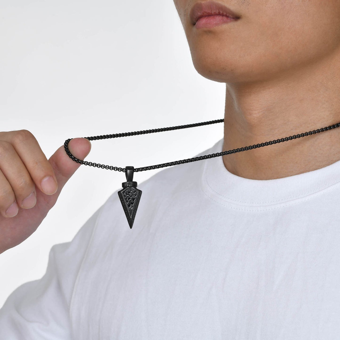 Kemstone Viking Arrowhead Pendant for Men – Stainless Steel Norse Necklace in Silver or Black, Gothic Street Style PN-1859