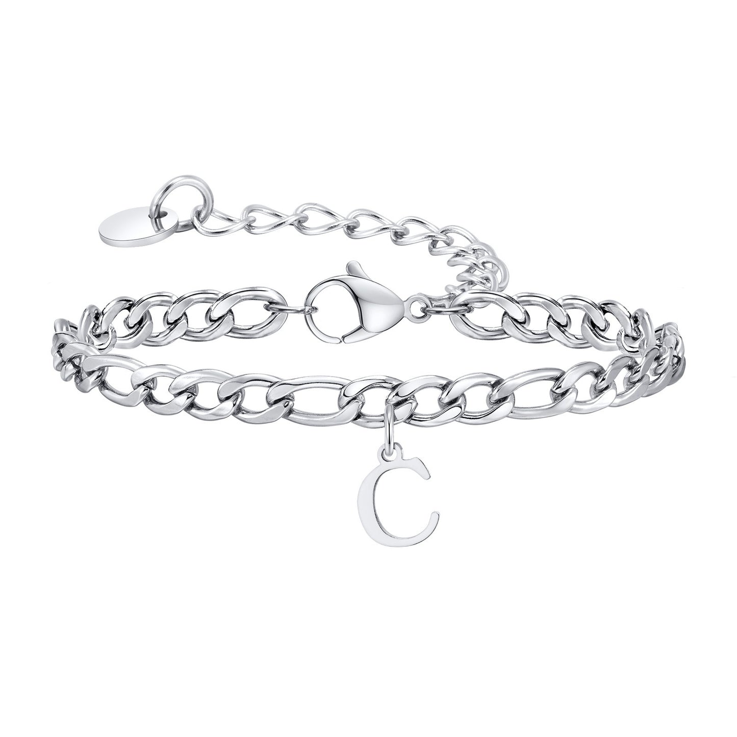 Kemstone Men's Stainless Steel 3:1 NK Chain Bracelet with Bold Alphabet Pendant - Durable Everyday Accessory for Casual to Formal Looks BR-2058