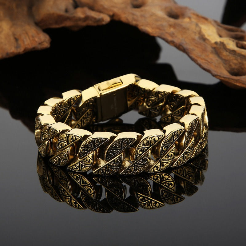 Kemstone Engraved Tribal Titanium Steel Cuff Bracelet – Bold Handcrafted Style KB122860