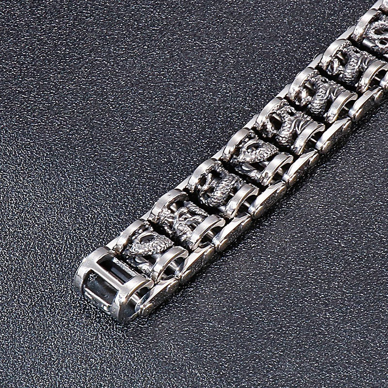 Kemstone Vintage Dragon Bike Chain Cuff – Stainless Steel Men’s Bracelet, Handcrafted Rustic KB83923-BD
