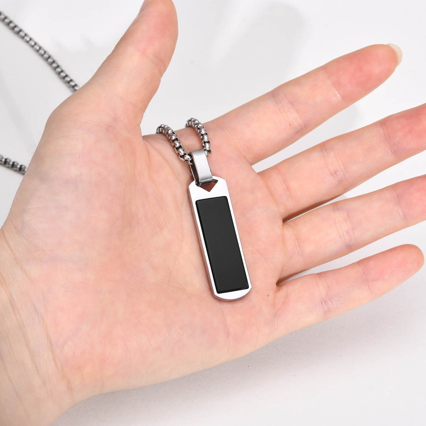 Kemstone Stainless Steel Rectangular Stone Pendant Necklace for Men Jewelry PN-1890