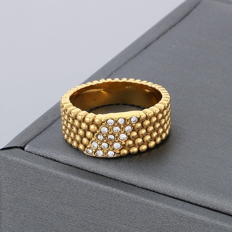 Kemstone Men’s Beaded Ring – Stainless Steel Hip-Hop Style Rhinestone Rows KR1088275-K