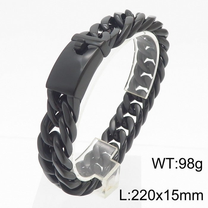 Kemstone Men’s Polished Cuban Chain Bracelet – 12mm/15mm Stainless Steel Urban Biker KB56160-D