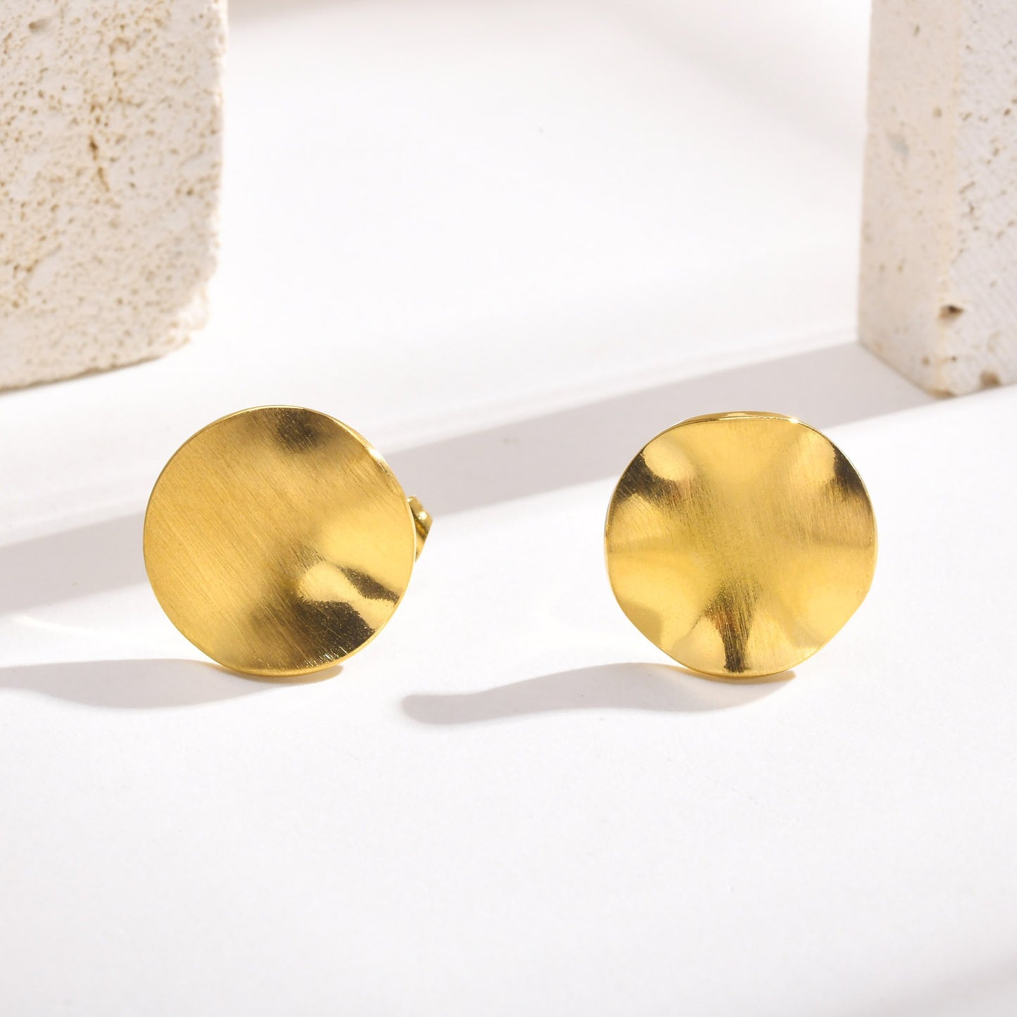 Brushed Stainless Steel Stud Earrings – Irregular Bold Design | Retro Power Form ES-399