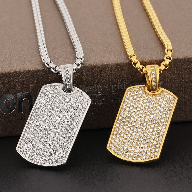 Kemstone Men's Iced-Out Pendant – Full Crystal Cuban Link Stainless Steel KP130506