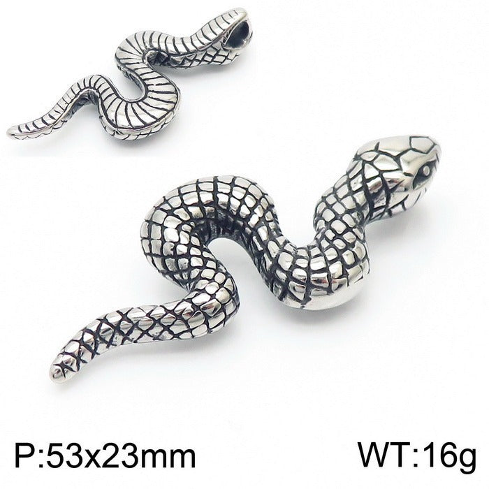 Kemstone Men’s Snake Pendant Necklace – Stainless Steel Gothic Punk Amulet, Norse Dark Jewelry KP55376-BD