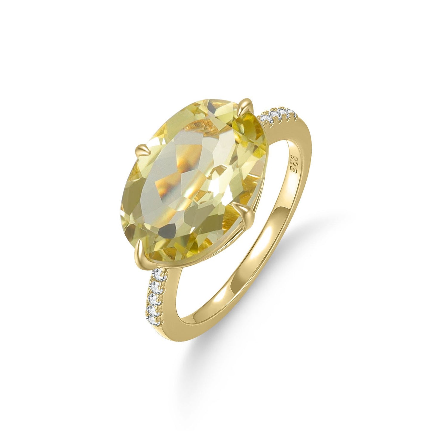 Kemstone Handcrafted 6.23ct Oval Gemstone Solitaire Ring – 925 Sterling Silver Gold-Plated Statement T7-OL1058R