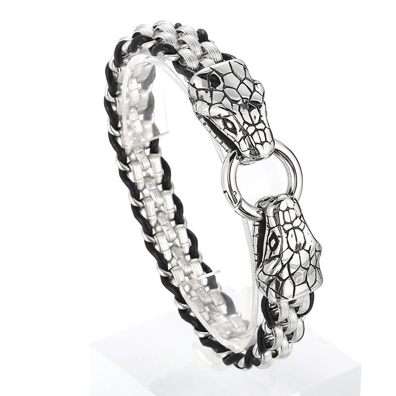 Kemstone Stainless Steel Wolf Design Ring Titanium Mesh Cuff Bracelet for Men - Punk Edge Charm Jewelry KB154970