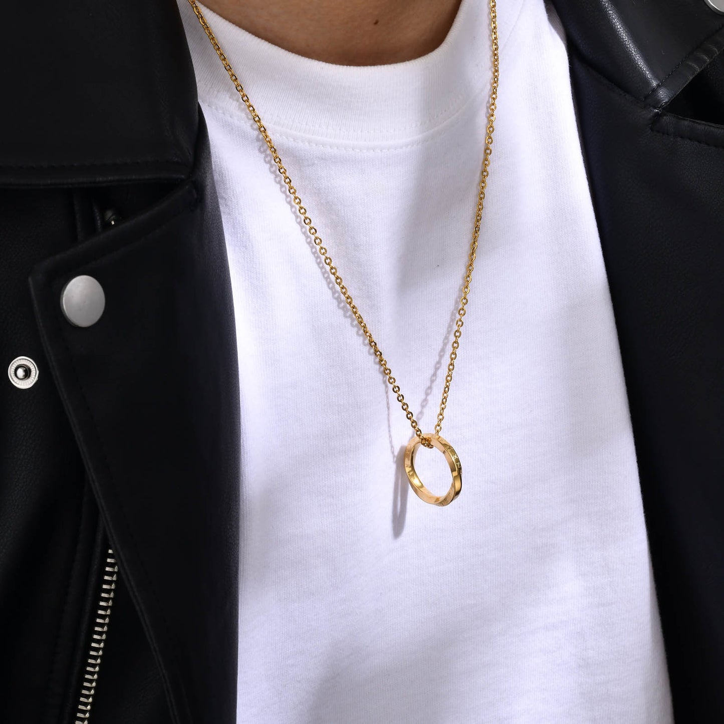 Kemstone Viking Rune Möbius Pendant Necklace – Stainless Steel Norse Circle Amulet PN-1708