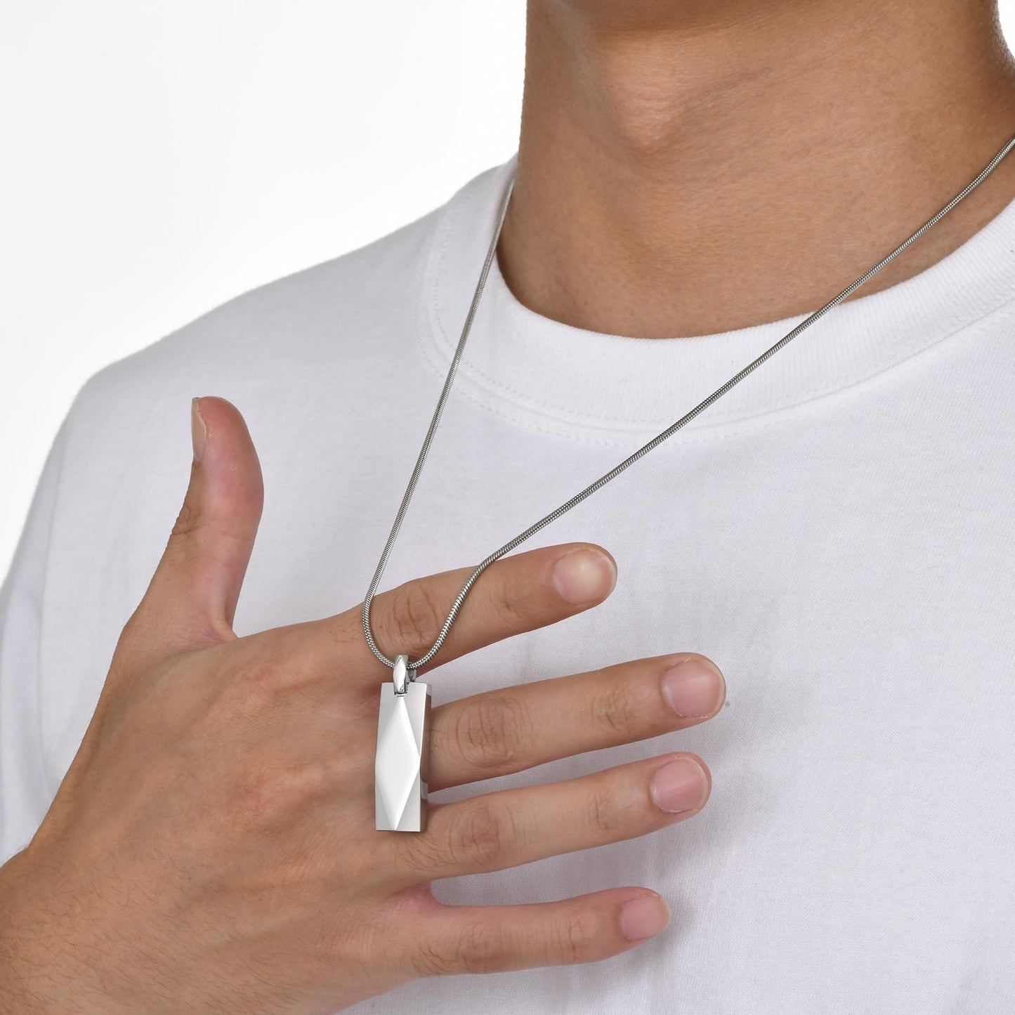 Men’s Geometric Pendant Necklace – 3D Rhombus Rectangle Design in Stainless Steel | Black & Silver Gothic Style NC-1455